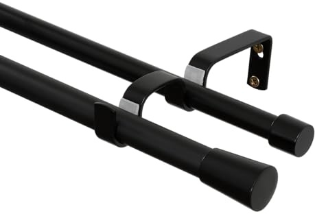 RENA Gardinenstange Vorhangstange - Doppelte Rute -400 cm 19/16 mm Metall - Komplettes Set- Schwarz