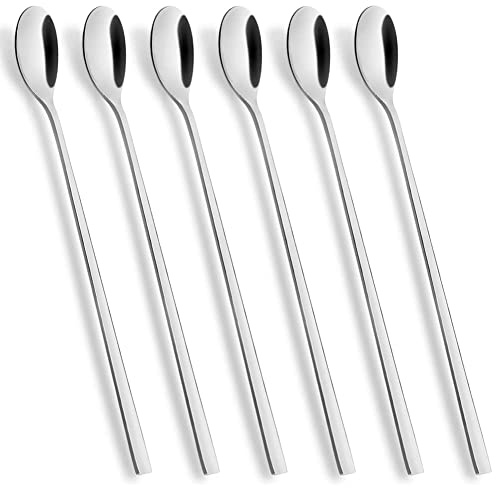 AOOSY Latte Macchiato Löffel Set, 6-teilig, 22.5 cm langem Griff Eislöffel lang Rührlöffel aus Edelstahl Ideal für Eiskaffee Eistee Milchshake Eisbecher kühles Trinken