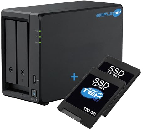 SIMPLETEK - Professional 2-Bay NAS - 4GB RAM DDR4 ECC - Includes 2x 120GB SSD - 2 Integrated M.2 NVMe Slots - 2.5GbE LAN Port