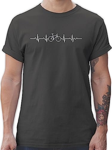 T-Shirt Herren - Fahrzeuge - Herzschlag Fahrrad I Rad Geschenke Mountainbiker Geschenk I Fahrradfahrer I - 4XL - Dunkelgrau - fahrradshirt männertagsgeschenke MTB Tshirt fahrradtour Shirt Fahrzeug