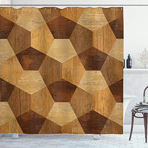 ABAKUHAUS rétro Rideau de Douche, Motif Rustique en Bois, Tissu Ensemble de Décor de Salle de Bain avec Crochets, 175 cm x 180 cm, Brown Brun pâle