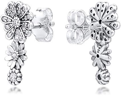 FUNSHOPP 2020 Spring Daisy Flower Trio Ohrstecker für Damen 925 Silber DIY passend für Original Pandora Armbänder Charm Modeschmuck