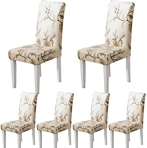 ARNTY Stuhlhussen 4/6er Set, Stuhlbezug Jacquard Esszimmer Stuhlhussen Schwingstühle Universal Hussen für Stühle für Esszimmer, Hotel, Küche, Zeremonie (Braune-Blumen, 6 Stück)