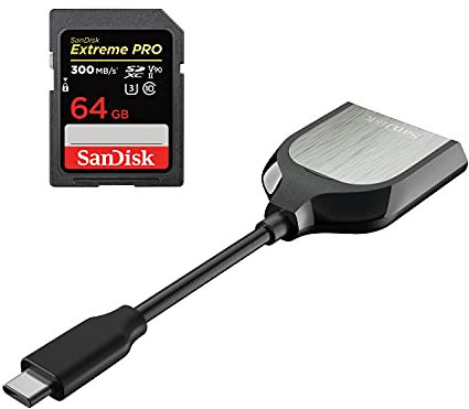 SanDisk Extreme PRO 64GB SDXC UHS-II Card with SanDisk Extreme PRO SD UHS-II USB-C Card Reader