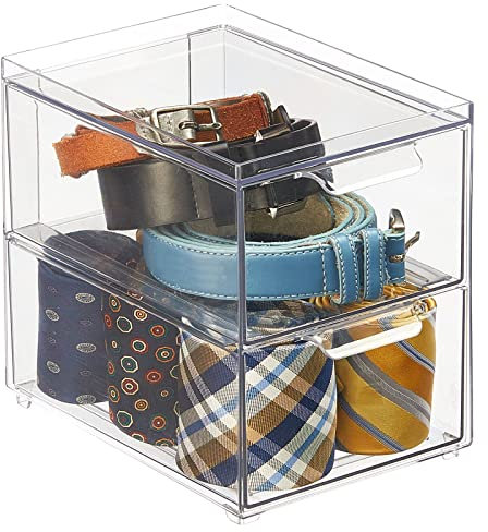 mDesign Aufbewahrungsbox mit Schublade – stabile Schubladenbox aus Kunststoff zur Schuhaufbewahrung – Stapelbox für Schuhe, Accessoires und mehr – durchsichtig