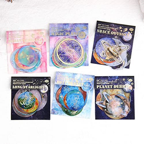 AVECMOI Goldfolie Weltraum Planeten Sticker, 180 Stück glänzende Mondaufkleber Set für Umschläge, Karten, Scrapbook Journal Zubehör - Rund