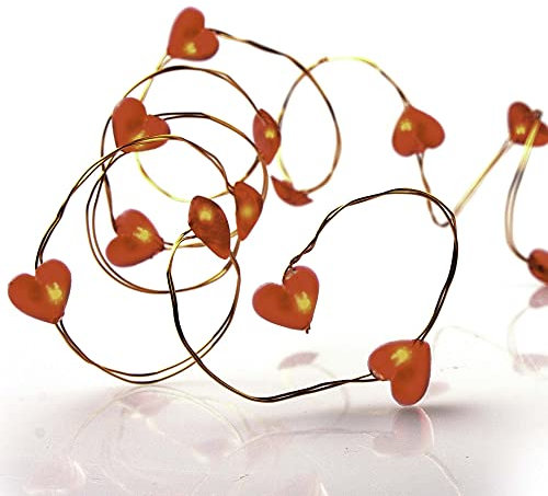 hellum LED Lichterkette Herzen 2x, Lichterkette rot mit 20stk Herz Deko, Innen 1,05m beleuchtete Länge mit Batterie (2xAA), Valentinstag Dekoration, 2 Stück 150612