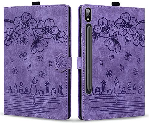 Rosbtib Case Samsung Galaxy Tab S8 Plus 2022/ S7 FE 2021/ S7 Plus 2020 12.4 inch PU Leather Flip Cover with Card Slots Protective Tablet Case Galaxy Tab S8+/S7+/ S7 FE 5G, Purple