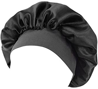 FGUUTYM Hut Rohling verstellbare Kopfgröße, aus Seide, für Damen und Herren, doppellagig, mit Satin gefüttert, Wickel-Haarhaube (Black, One Size)