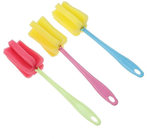 Mobestech 3pcs Sponge Bottle Cleaner Cup Brush Non- Handle for Easy Cleaning of Bottles Cups and Carafes Random