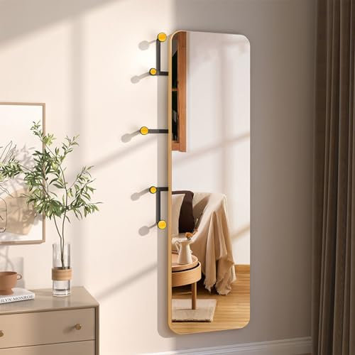 FAANAS 2 in 1 Wandspiegel in voller Länge über Türspiegel, vielseitige Garderobe Ganzkörper Ankleidespiegel mit Haken für Eingang, Schlafzimmer, 47 x 14