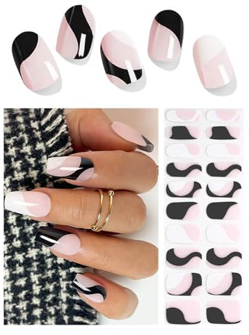 Wahrshei Nagelfolien | 20 French Schwarz & Weiß UV Gel Nagelfolie | Nagelfolie Selbstklebend | Gel Nail Stickers, Gellack Wraps für Nagel