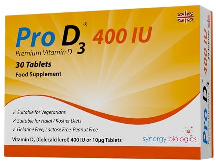 Pro D3 400 IU Tablets | Premium Vitamin D3 | 30 Tablets | Gelatine Free, Lactose Free, Dairy Free, Nut Free | Suitable for Vegetarians, Halal & Kosher Diets | Made in The UK