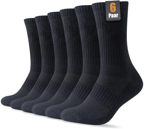 SockWaddles Socken Herren Damen, 6 Paar Baumwolle Atmungaktive Gepolsterte Tennissocken Sportsocken Laufsocken Wandersocken 43-46, Schwarz