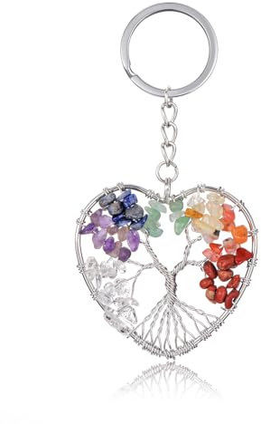 Jovivi Portachiavi Albero della Vita Bomboniere in Pietre Naturali 7 Chakra Portachiavi Albero Portafortuna a Cuore Pietre e Cristalli per Donna Uomo Porta Chiavi Casa Auto per Fidanzata Mamma Amici
