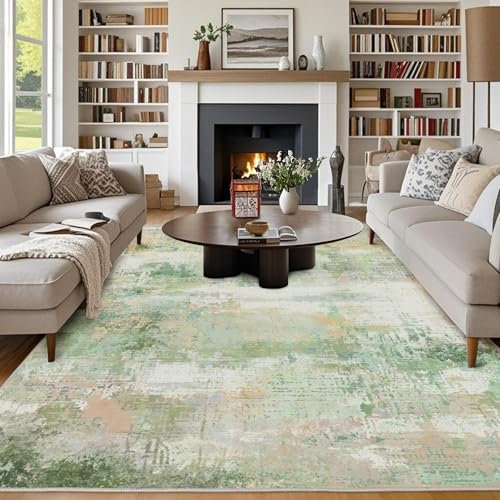 Chicnix Teppich Wohnzimmer 200x300, Großer Teppich Waschbar Kurzflor rutschfest Weich, Moderner Abstraktem Muster Design Teppiche für Schlafzimmer Kinderzimmer Büro Esszimmer Dekor, Grün Gelb