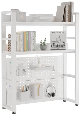 Boltmol 2-Ebene Schreibtisch Regal mit versteckten Schrauben Design, weiß 75CM, Desktop Organizer mit Festplatte
