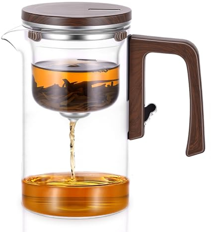 Magnetic Glass Teapot with Infuser, 725ML Loose Leaf Tea Pot, Press Control Tea Infuser for Brewing Loose Leaf and Herbal Tea, Tea Lovers Gifts