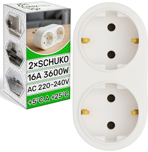 Multiprise Murale 2 Prises Schuko Courant Nominal 16A Jusqu'à 3600W | Plage de Température Double Prise Electrique –5°C a +25°C - Garantie de 5 Ans - ONIX TECH