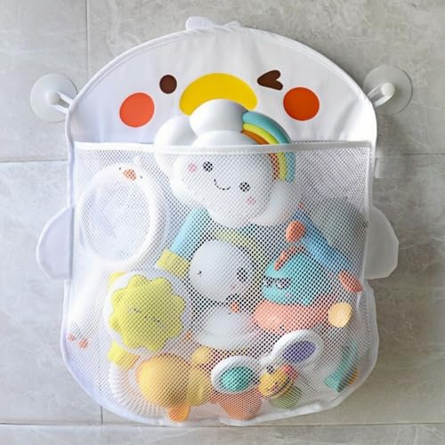 Cute Bath Toy Organizer, Quick-Drying Mesh Bath Toy Storage Bag with Suction Cups, Waterproof Hanging Bathroom Organizer for Bath Toys & Accessories (DUCK)