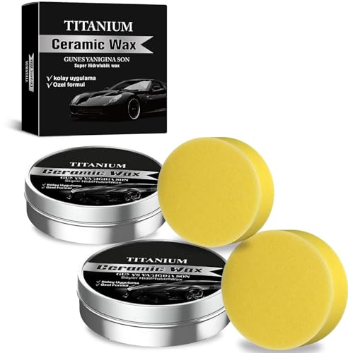Titanium Ceramic Wax bilvårdspastvax med karnaubavax, högglansig finish, långvarigt skydd, inkl. applikationssvamp (2 st)