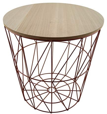 PrimoLiving Design Beistelltisch Drahtkorb Kupfer-farben - Metall Korb mit Holzdeckel P-150 kupferfarbe - 39x39 cm (Gr. L) Couchtisch mit Stauraum Deko Tisch
