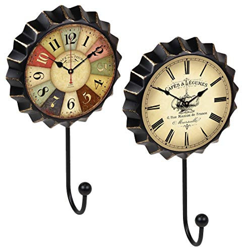 Lashuma Kronkorken Garderobenhaken 19x11 cm, 2er Set Retro Haken, Nostalgie Blechschild Wandhaken, Druck Uhrzeit