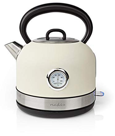Nedis - Bouilloire - 1.7 L - Rotation 360° - Filtre amovible - Thermomètre - Design rétro - Blanc - KAWK310EWT