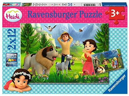 Ravensburger Kinderpuzzle - 05143 Gemeinsame Zeit in den Bergen - Puzzle für Kinder ab 3 Jahren, Heidi-Puzzle mit 2x12 Teilen