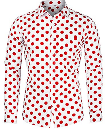 uxcell Camicie da uomo a pois manica lunga slim fit stampato abito camicia button down, Rosa, M