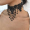 Handcess Schwarze Spitze Chokerhalskette Strass Quaste Halsketten Gothic Hollow Flower Collar Schmuckzubehör für Frauen und Mädchen