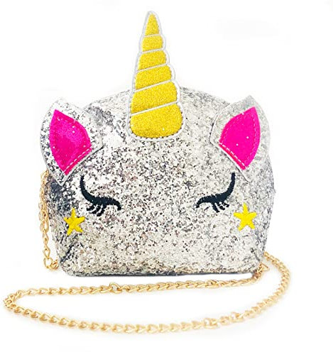 Eterspr Umhängetasche Einhorn, Mädchen Schultasche, für Lippenstift, Kosmetik, Minikamm, andere kleine Kosmetika(Silber)