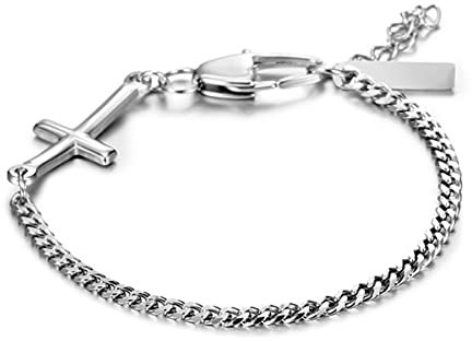 OIDEA Unisex Armband Kreuz Armkette: Silber Stillvoll Herren Damen Armkette aus Edelstahl Religiöser Kreuzarmband Christliches Armreif Handgelenk Schmuck Geschenk für Männer Junge Frauen Mädchen