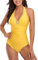 Joligiao Costume Intero Donna con Scollo a V Sexy Push-up, Imbottitura Estraibile per Mare Spiaggia Piscina (A-Rosa, XXL)