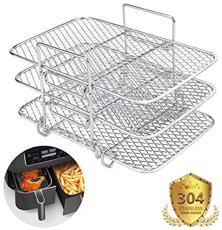 SHUOMAO Air Fryer Rack for Ninja Dual,Dehydrator Grill Rack 304 Stainless Steel Shelf for Ninja AF300UK,AF400UK,Air Fryer Accessories for Salter/Tower/EMtronics Dual Air Fryer