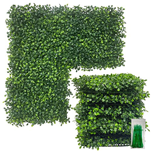Bybeton Kunstrasen-Hintergrundwand, 25,4 x 25,4 cm, UV-Anti-Buchsbaum-Hecke, Formschnitt-Wandpaneele für drinnen und draußen, Sichtschutz und Garten, Balkon, Sichtschutzzaun, Dekoration