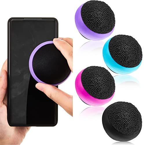 Suclain 4 Pack Touch Screen Cleaner Balls Phone Cleaning Ball Microfiber Touch Car Screen Glass Cleaner for Easter Computer Laptop Phone Monitor(Black, Blue, Rose Red, Purple)