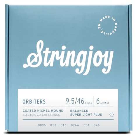 Stringjoy OR09546 Orbiters Coated Nickel Guitar Strings, (Super Light Plus Gauge - 9.5-46)
