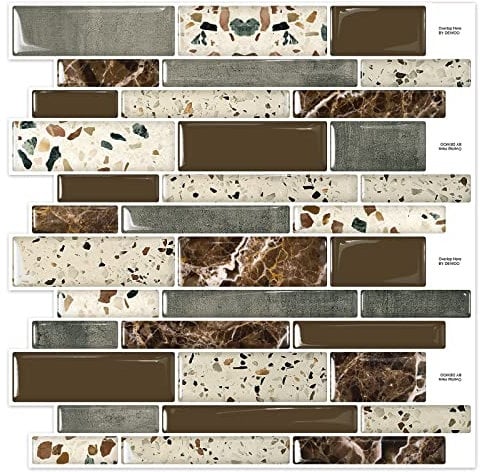 DEWOO Crystal Peel and Stick on Wall Tiles Self Adhesive Marble Sticky 3D Mosaic Splashback for Kitchen Bathroom,Brown