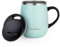 GRANDTIES Insulated Coffee Mug with Handle, Sliding Lid for Splash-Proof 16 oz Wine Glass Shape Thermal Tumbler with Double Walled Vacuum Stainless Steel to Keep Beverages Hot or Cold- Powder Green