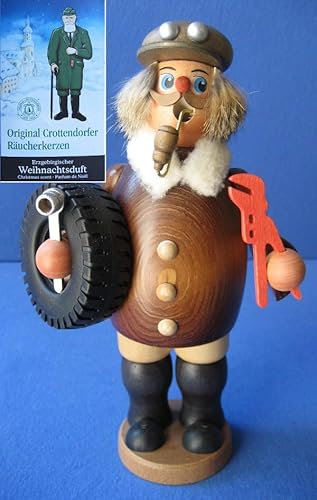 hand.kunst.ERZ Räuchermann 23cm, Oldtimer-Fahrer, KFZ Mechaniker- Feine Handarbeit aus dem Erzgebirge - inklusive Räucherkerzen