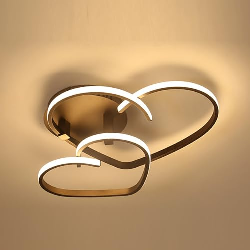 SABUIDDS LED Deckenleuchte mit 2 Herz Deckenlampe LED 55×45×12 cm Modern Wohnzimmerlampe Dimmbar mit Fernbedienung Dekorative Kronleuchter für Schlafzimmer Wohnzimmer Büro Arbeitszimmer, Kaffee