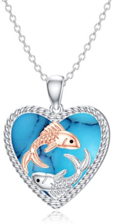 LONAGO Fische Halskette 925 Sterling Silber Tierkreiszeichen Fische mit Erschaffenen Türkis Anhänger Halskette für Frauen