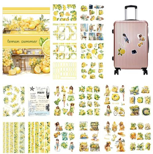 Zitronenaufkleber für Scrapbooking, Stickerbuch der Vintage-Serie | Lemon Series Erwachsenen-Stickerbuch, Scrapbooking-Aufkleber - PET-Aufkleber mit Blumenmuster für Laptop, DIY-Handwerk Cenmoo