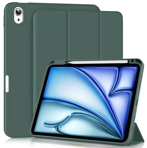 BQDIYOO Hülle für iPad Air 11 Zoll M2, iPad Air 6./5./4.Generation (2024/2022/2020) Hülle Mit Stifthalter, Auto Schlafen/Wachen, Trifold Ständerhülle, Grün