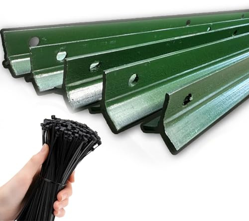 WDJBPSH Steel Fence Post with Zip Ties, Green Metal Fencing Pillars for Gardens/Farms/Shrubland/green Belts/Wire Mesh Fences, 1.3 1.5 1.7 1.8 M Tall (Color : Pack of 5, Size : 1.7m/5.57ft tall)