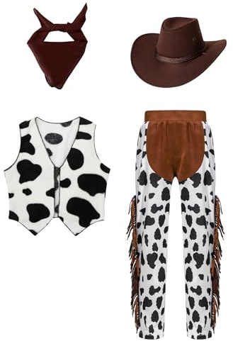 Manyakai Kids Girls Boys Cowboy Cowgirl Outfits Western Chaps Pants with Vest and Bandanna Hat Coffee 15-16 Years