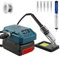 Set saldatore cordless per Bosch Professional 18 V System GBA, 60 W LCD regolabile temperatura 180 – 480 °C, con interruttore ON/OFF, asta di aspirazione, filo di saldatura da 50 g, supporto per