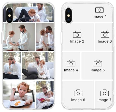 Yoedge Personalised Phone Case for iPhone XS Max 6.5 inch, Custom Photo Design Flexible Soft Silicone Customized Rubber Shockproof Cover, Personalize with 7 Image Collage for Girls Women, Transparent