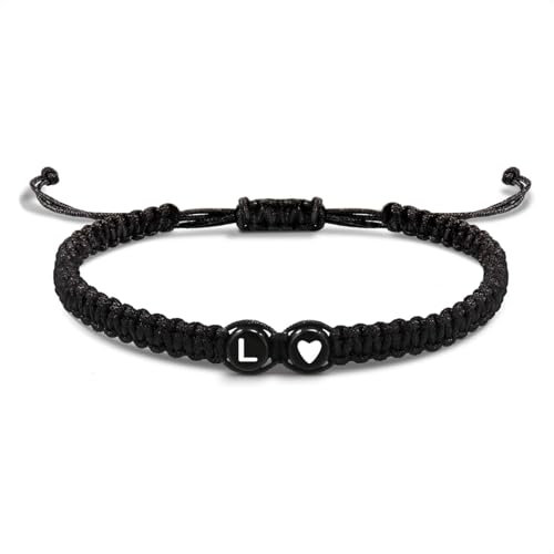 EVEMATE Armband mit Buchstabe und Herz für Freunde und Paare - Initiale A-Z Name - Geflochtenes Freundschaftsarmband für Frauen, Männer und Kinder (L)